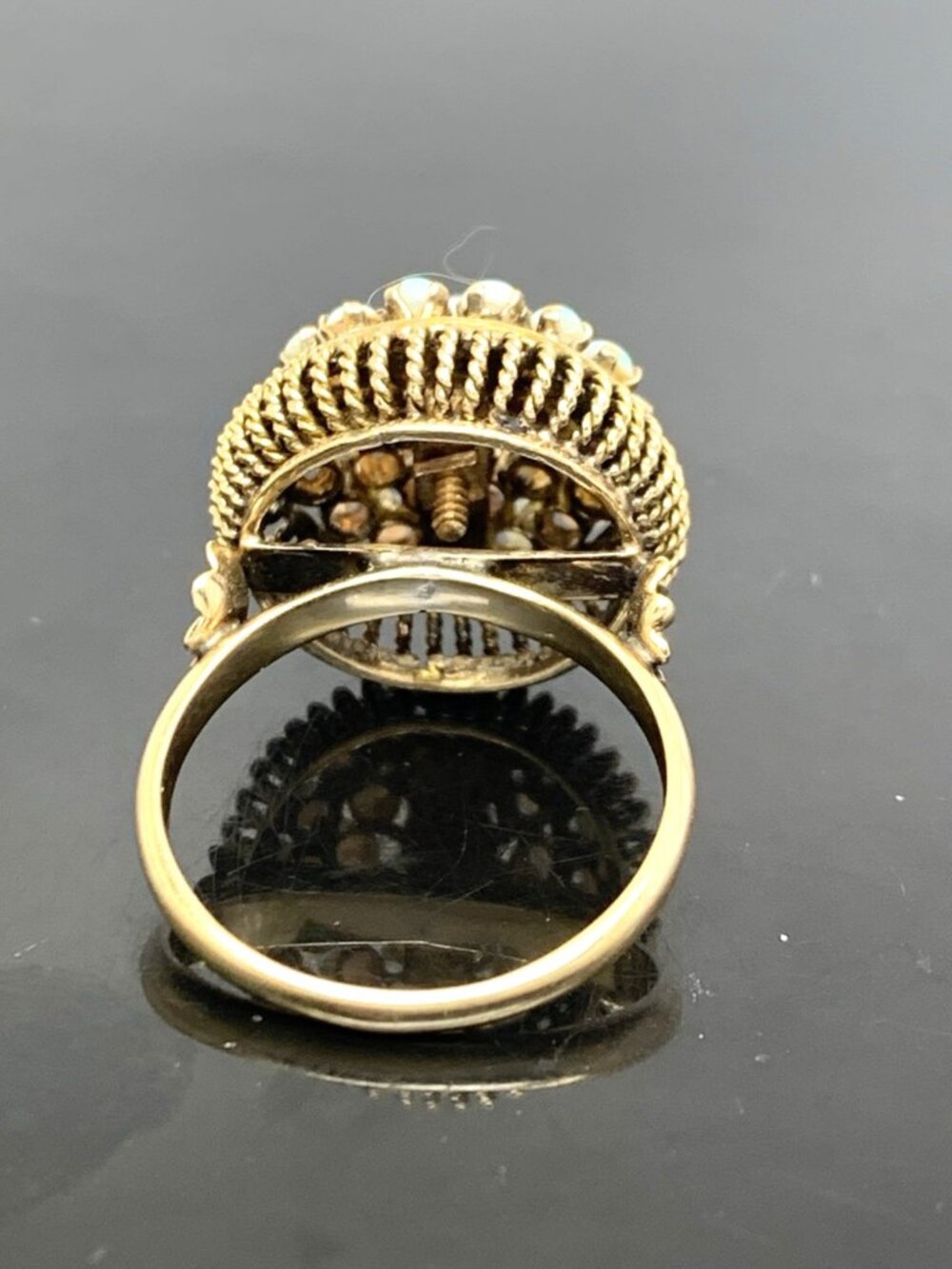 White Opal Cocktail Cluster Women's Ring 14k Yellow Gold Estate Jewelry Size 7.5 - Picture 10 of 16